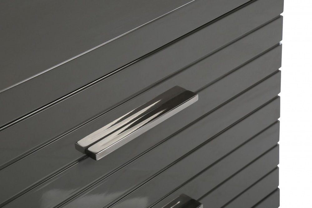 23" Silver And Gray Stainless Steel Solid and Manufactured Wood Two Drawer Nightstand