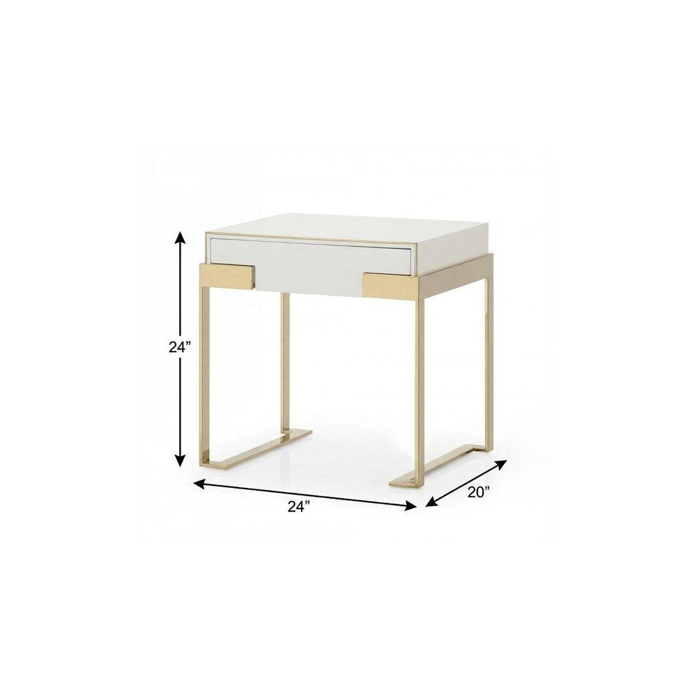 24" Champagne Gold and White One Drawer Nightstand
