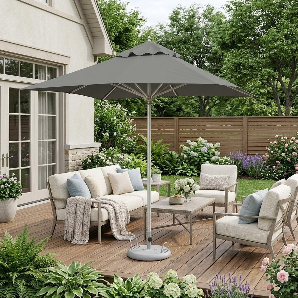 102" Charcoal Polyester Square Market Patio Umbrella