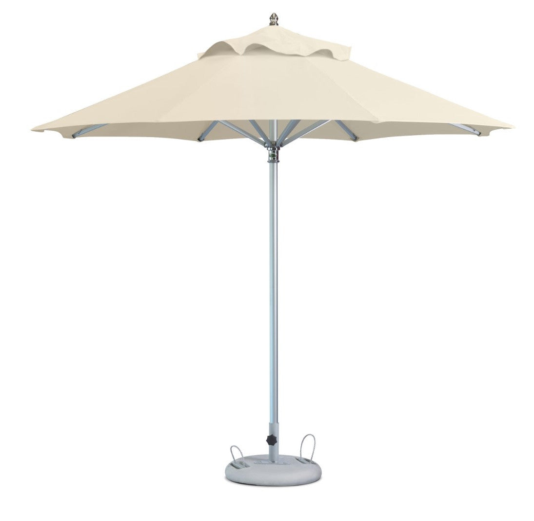 10' Ecru Polyester Round Tilt Cantilever Patio Umbrella with Stand