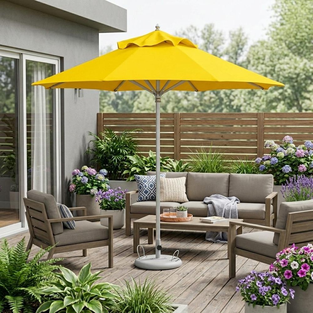 10' Yellow Polyester Round Market Patio Umbrella