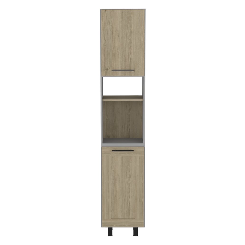 82" Gray And Oak Wood Pantry Or Storage Closet