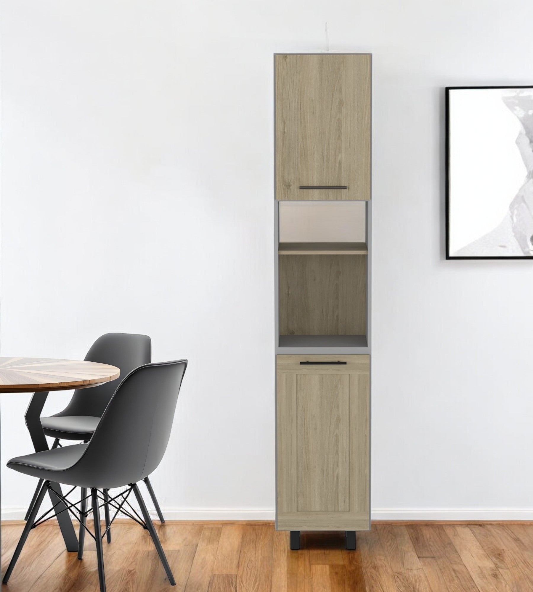 82" Gray And Oak Wood Pantry Or Storage Closet