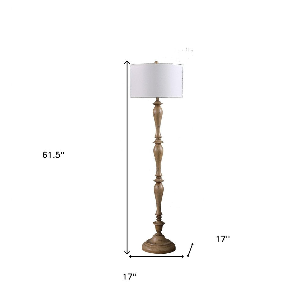 62" Brown And White Polyresin Floor Lamp With White Fabric Shade