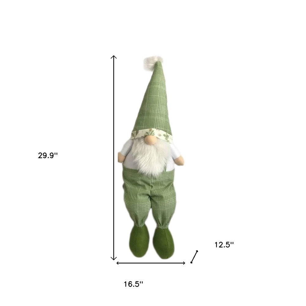 30" Green and White Fabric Christmas Standing Gnome Tabletop Sculpture