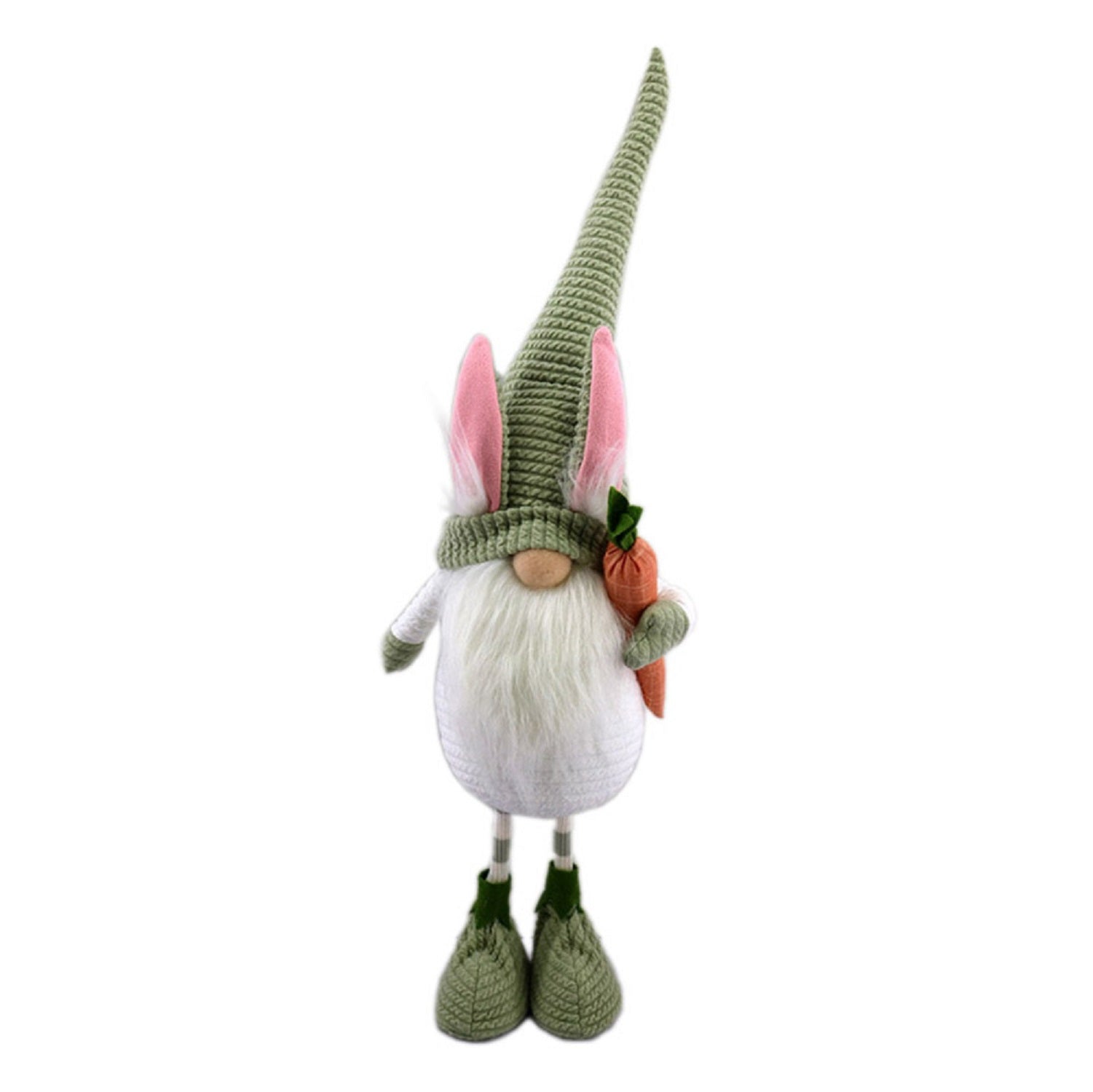 29" Green and White Fabric Easter Standing Gnome