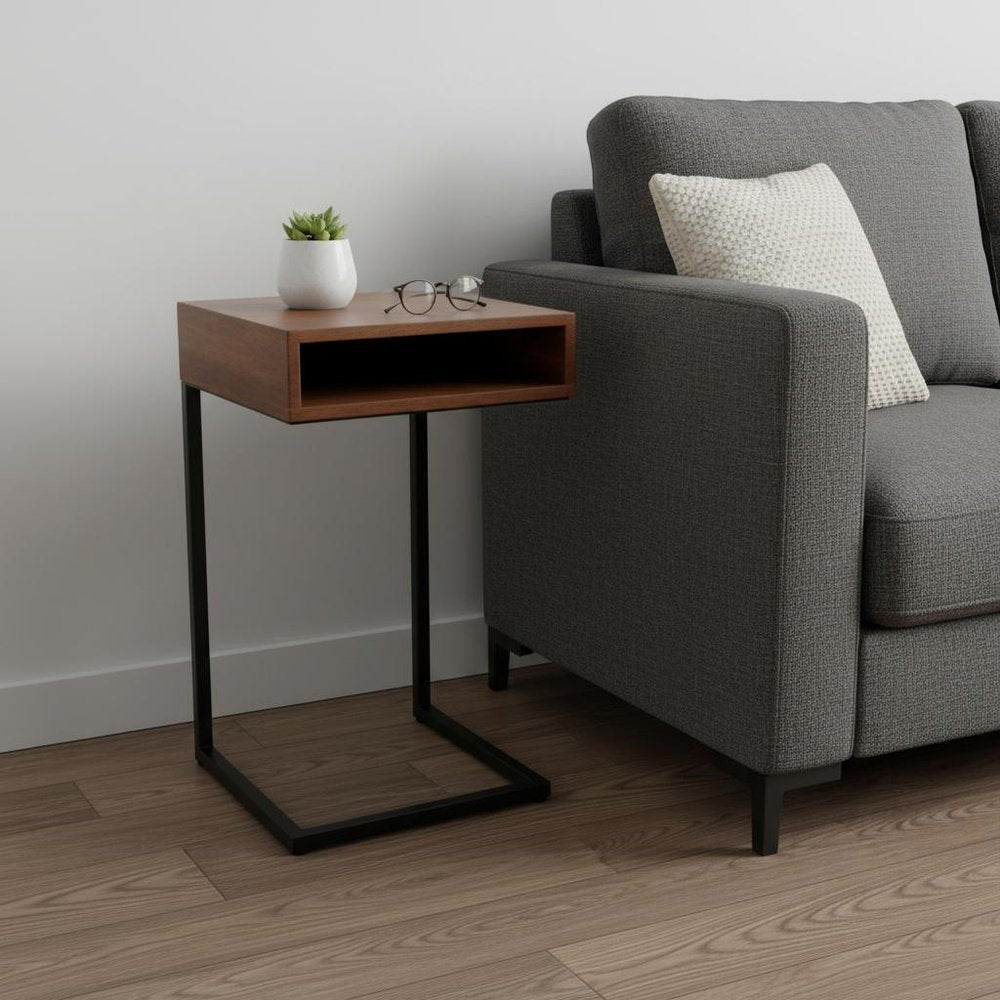 24" Gold And Natural Solid Wood Square End Table