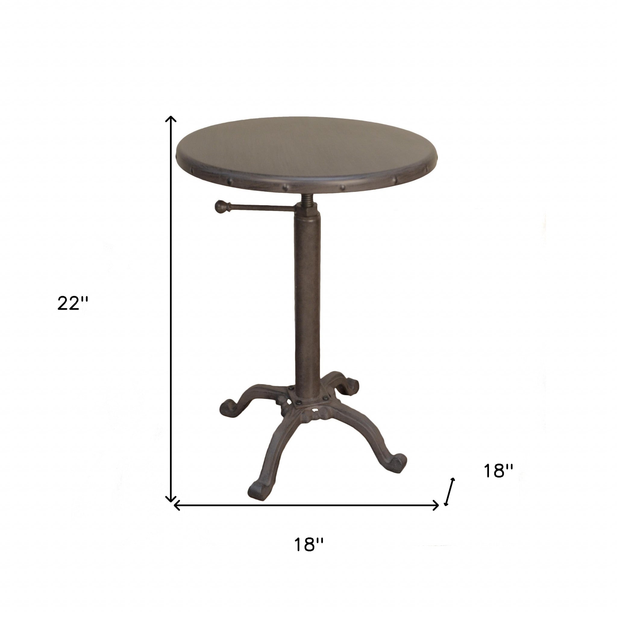 Gunmetal and Brown Iron Height Adjustable Round Pedestal End Table