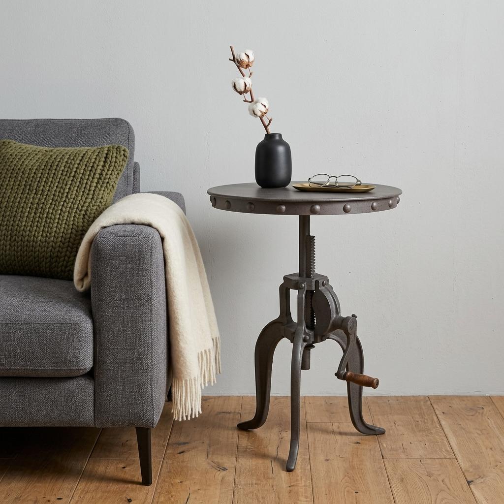 19" Gray Iron Height Adjustable Round End Table