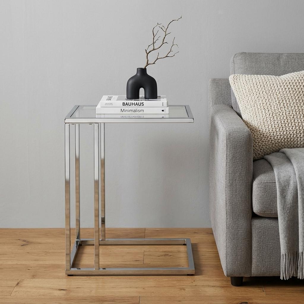 25" Chrome And Clear Glass Square End Table