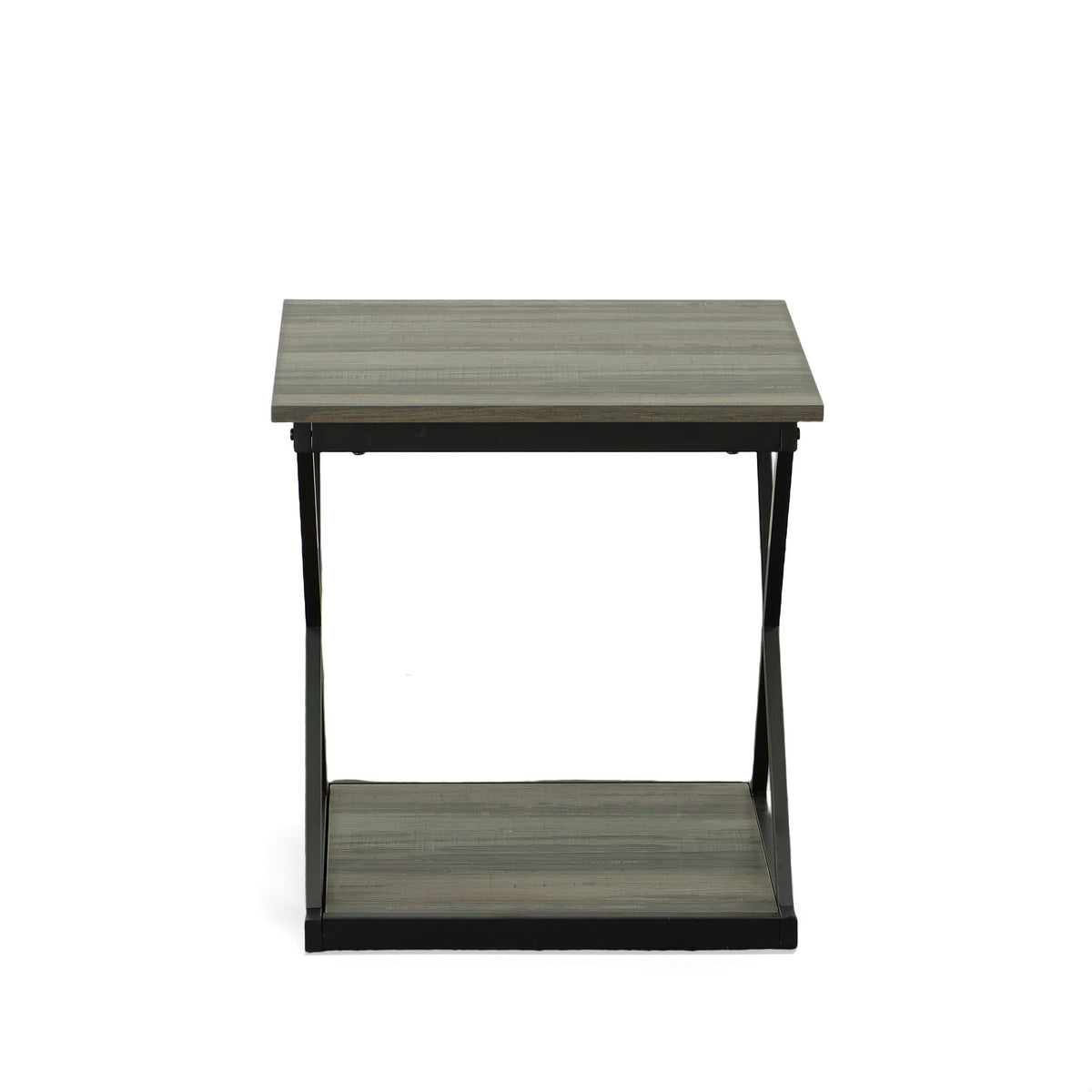 20" Gray and Black Wood and Iron Square Frame End Table With Shelf