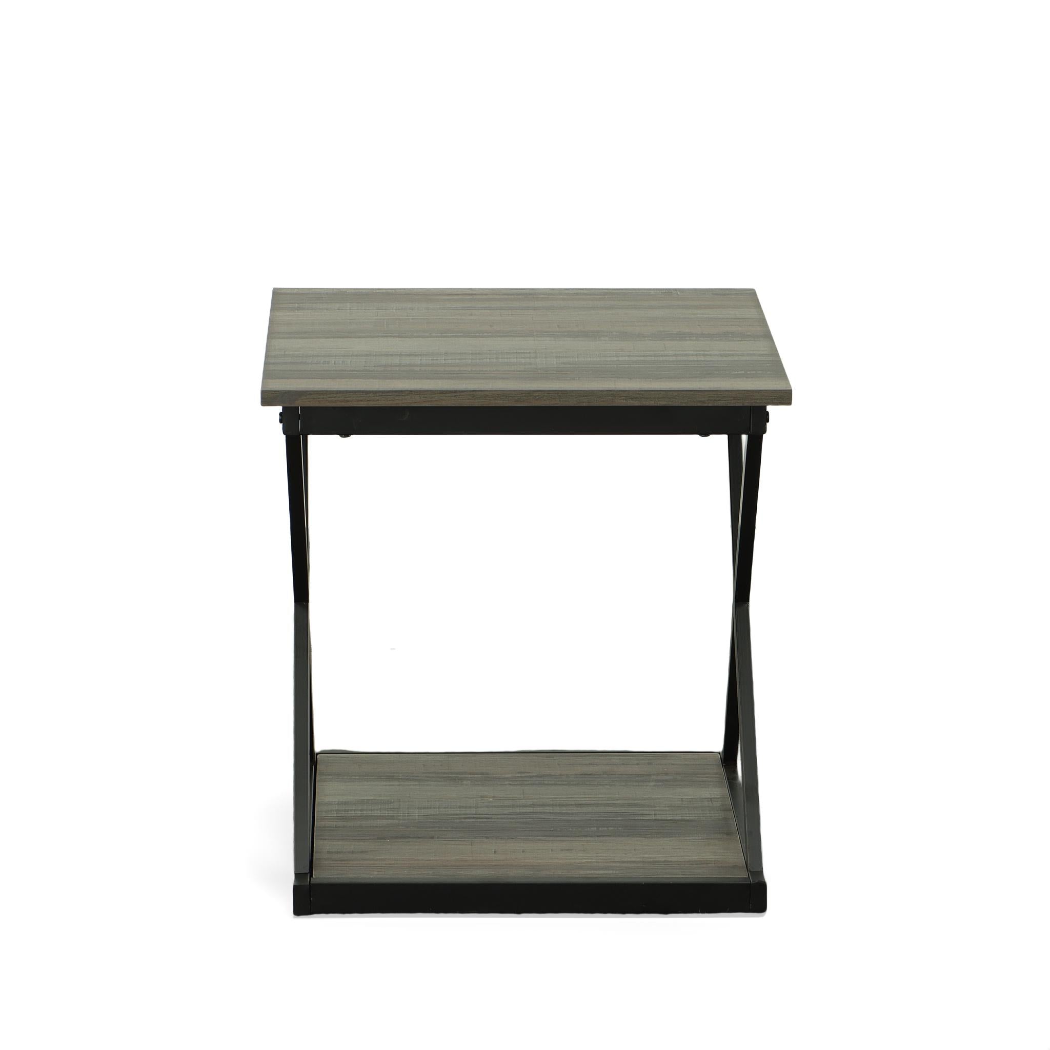 20" Gray and Black Wood and Iron Square Frame End Table With Shelf