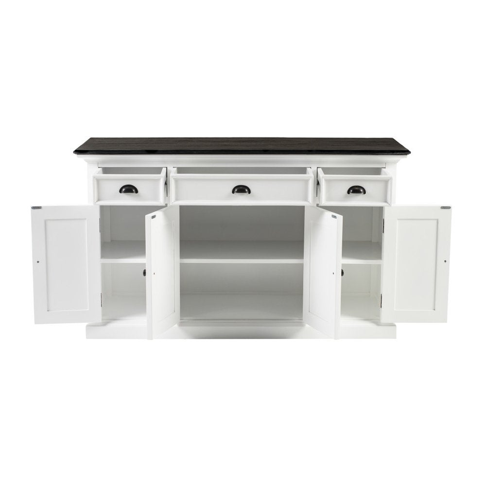 60" White & Black Solid Wood Buffet Table