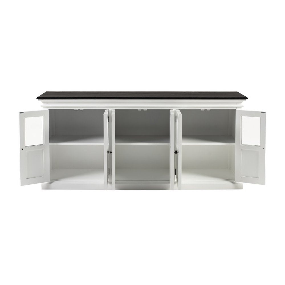 81" Black And White Solid Wood Buffet Table With Six Doors