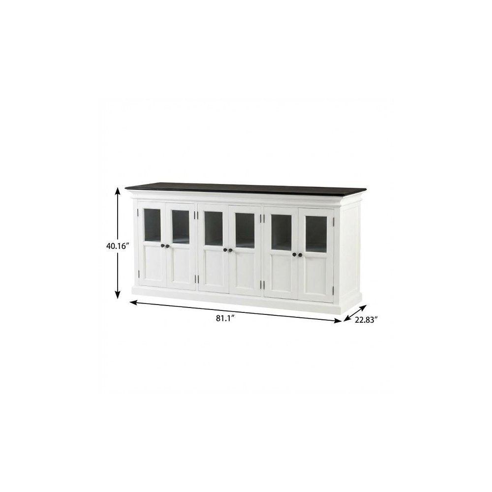 81" Black And White Solid Wood Buffet Table With Six Doors