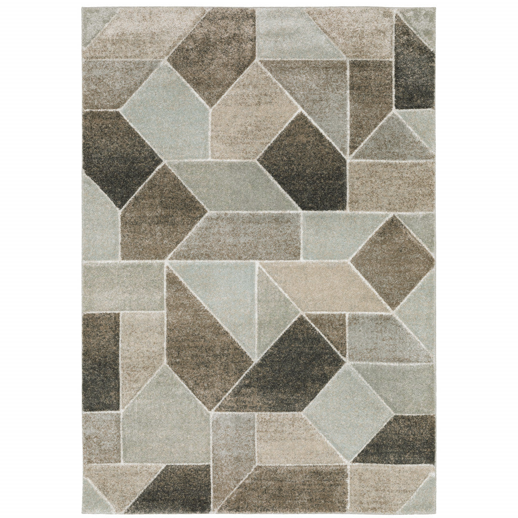 7' X 10' Gray And Ivory Geometric Area Rug