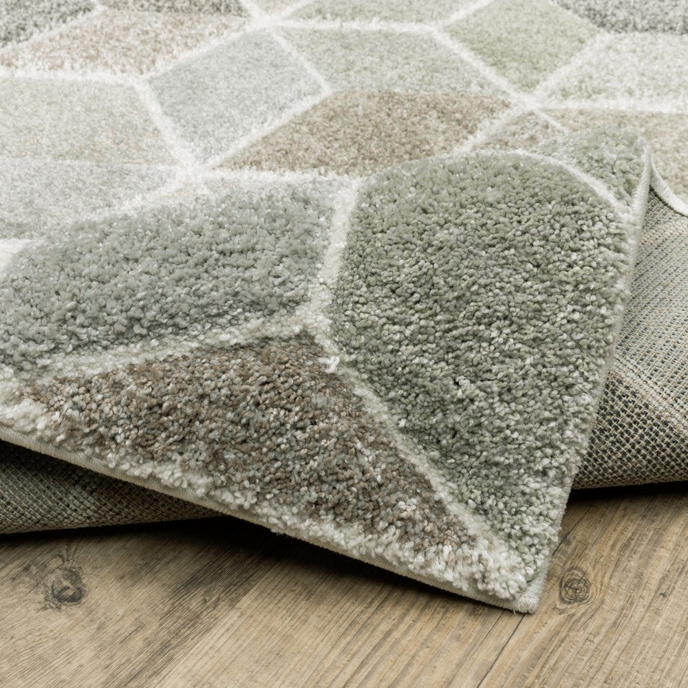 2' X 8' Beige Brown Grey Tan Sage And Pale Blue Geometric Power Loom Stain Resistant Runner Rug