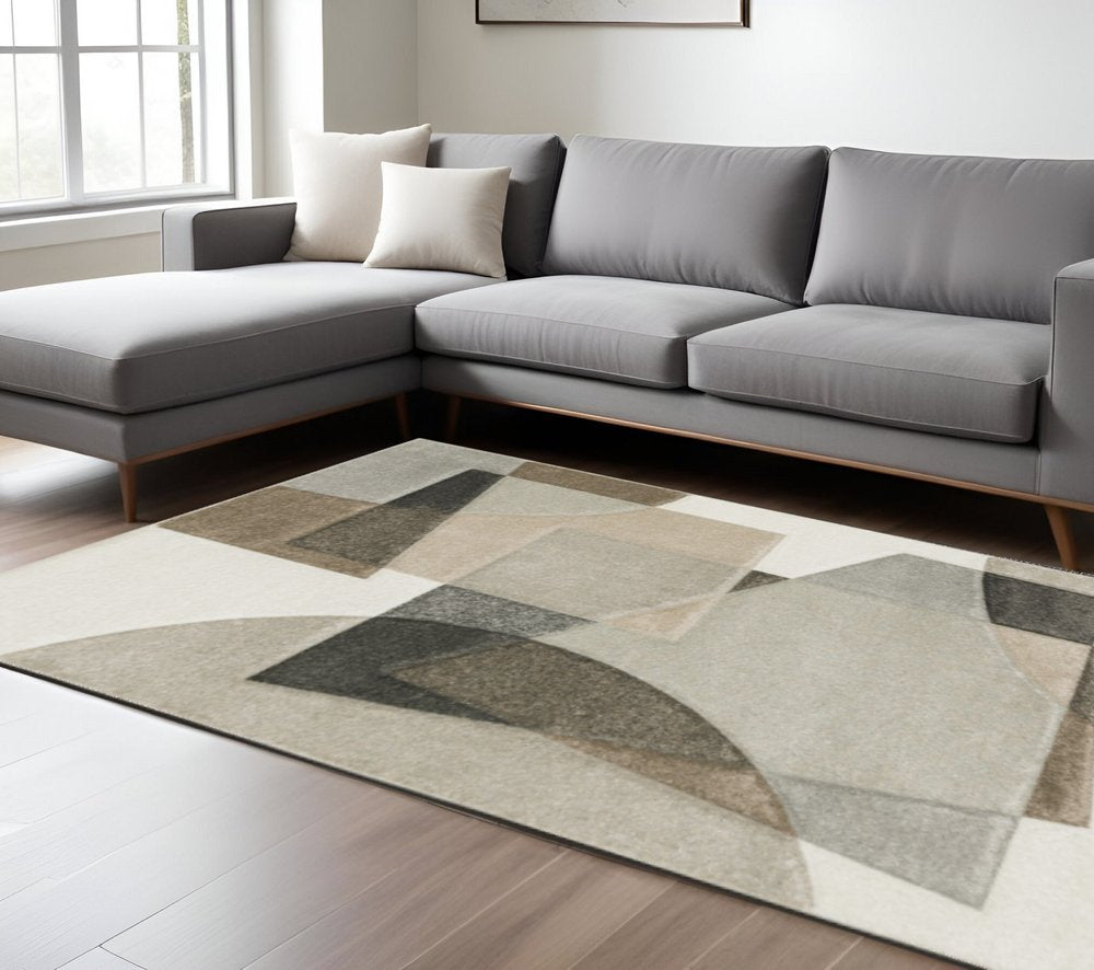 10' X 13' Beige Geometric Power Loom Stain Resistant Area Rug