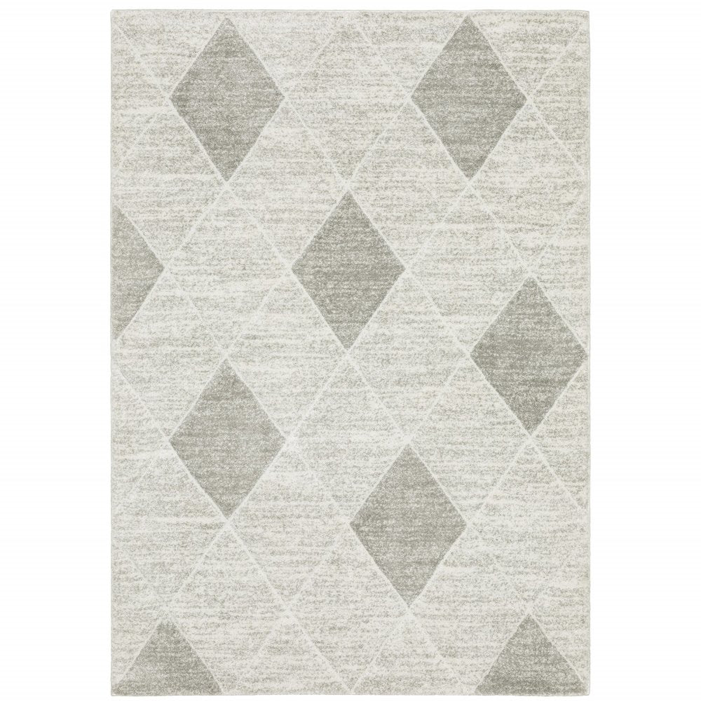 7' X 10' Gray And Ivory Geometric Area Rug