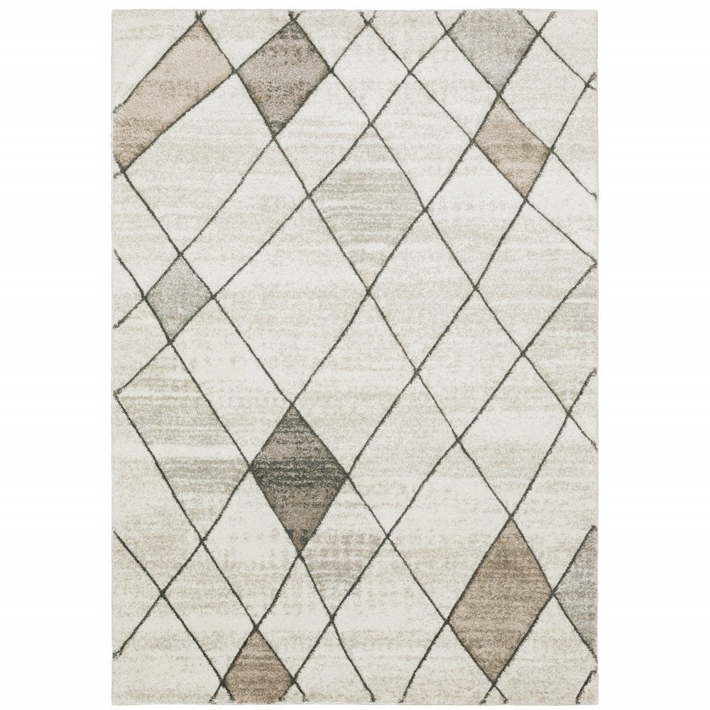 7' X 10' Beige And Gray Geometric Area Rug