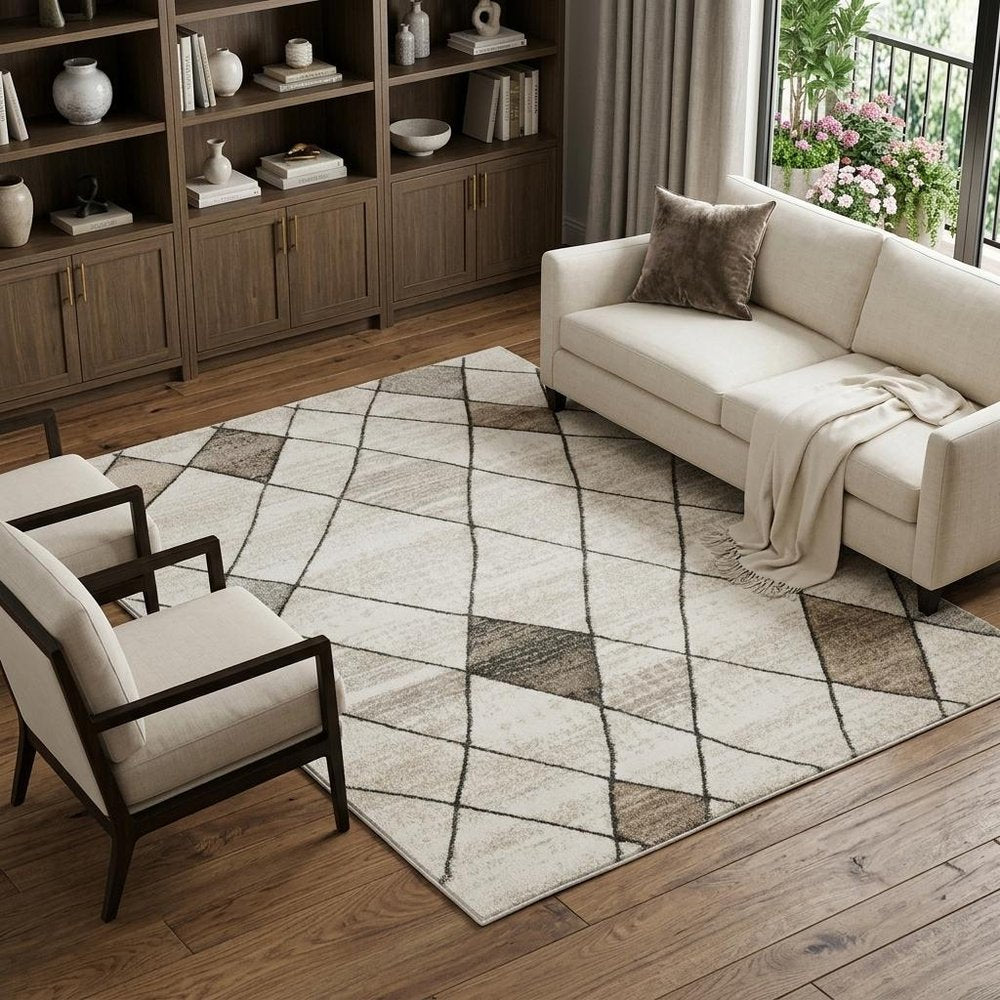 8' X 11' Beige And Gray Geometric Area Rug