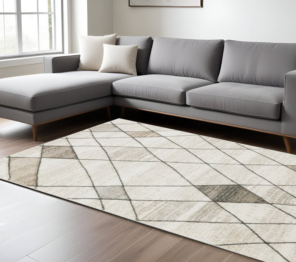 8' X 11' Beige And Gray Geometric Area Rug