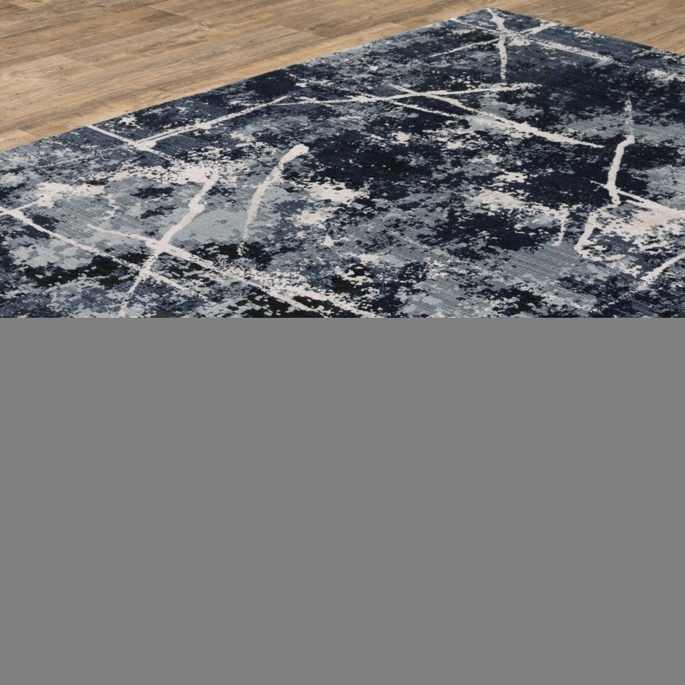 5' X 8' Blue Grey And Beige Abstract Power Loom Stain Resistant Area Rug