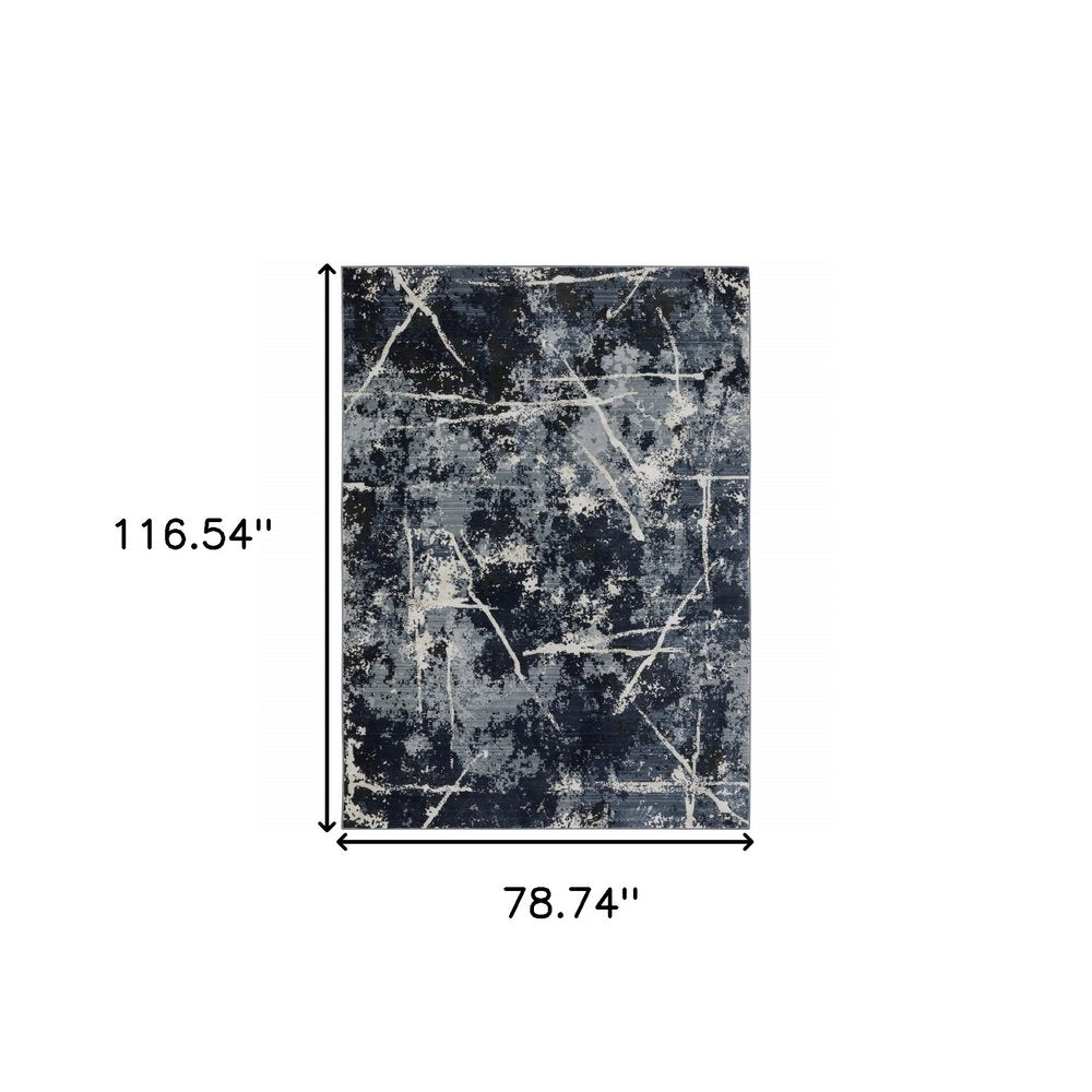 7' X 10' Blue Gray And Black Abstract Area Rug