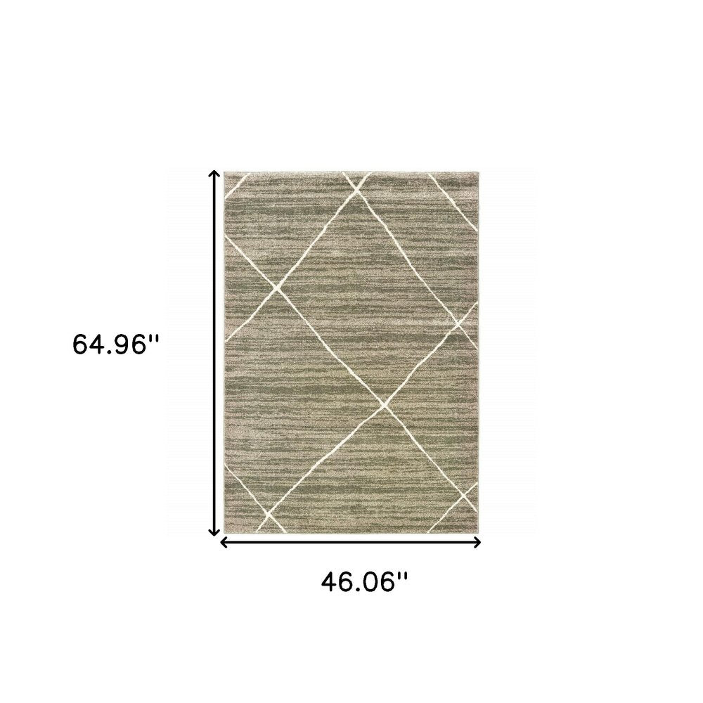 4' X 6' Grey And Ivory Geometric Power Loom Stain Resistant Area Rug