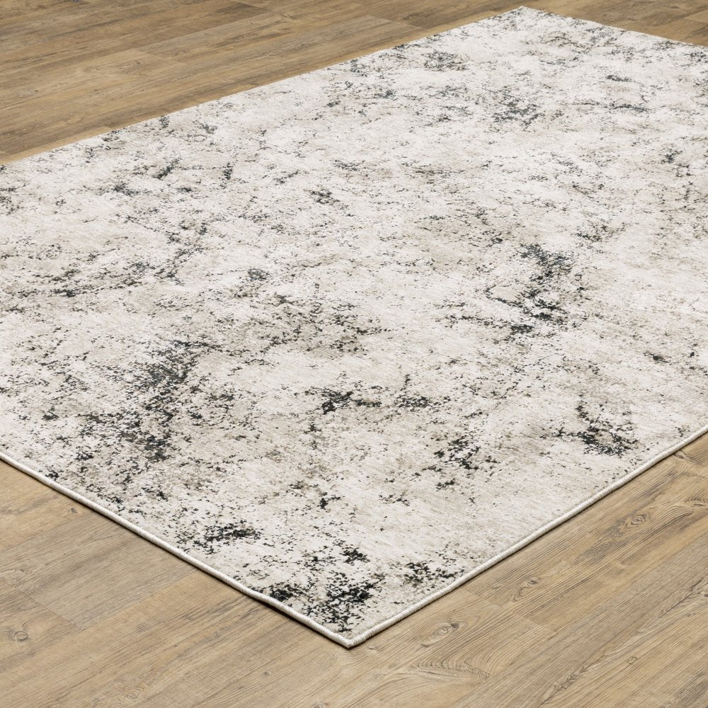 8' X 11' Ivory And Gray Abstract Area Rug