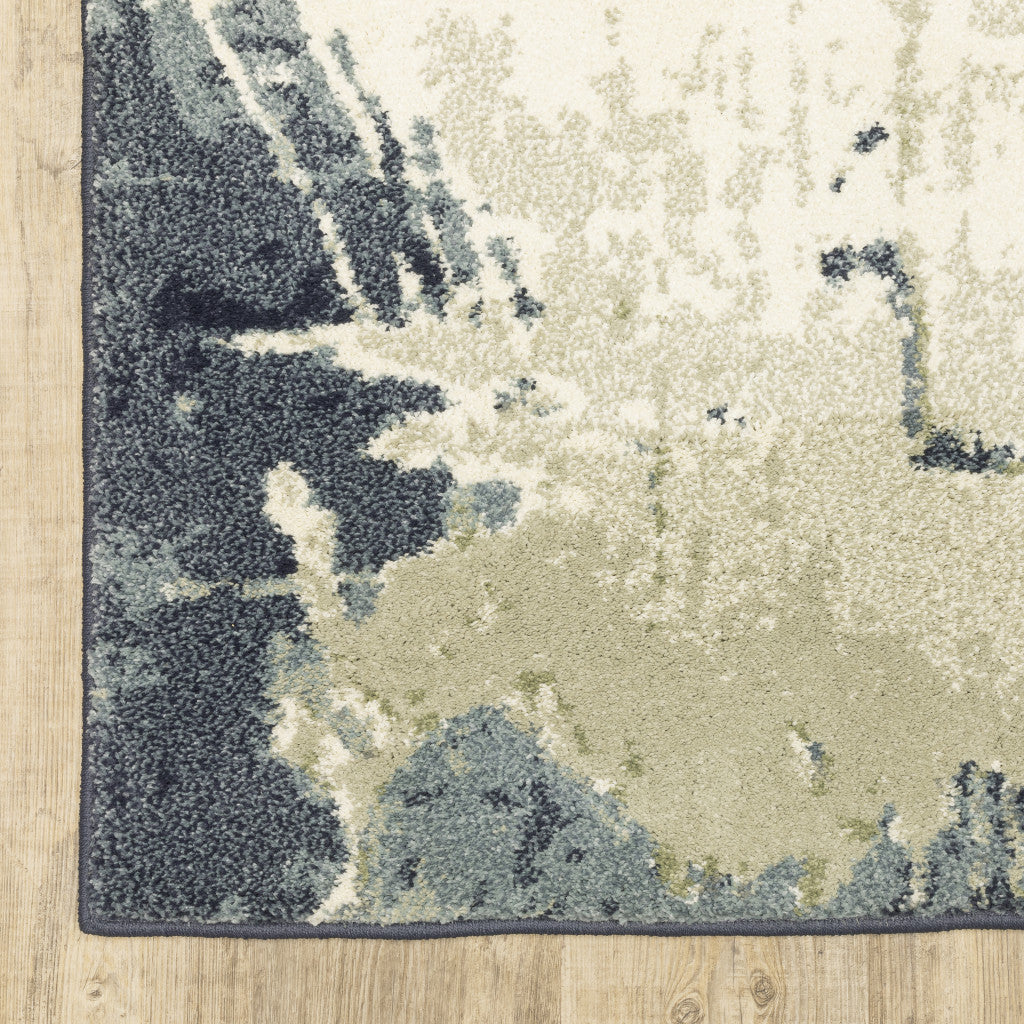 8' X 10' Blue Light Blue Grey Sage Beige And Ivory Abstract Power Loom Stain Resistant Area Rug
