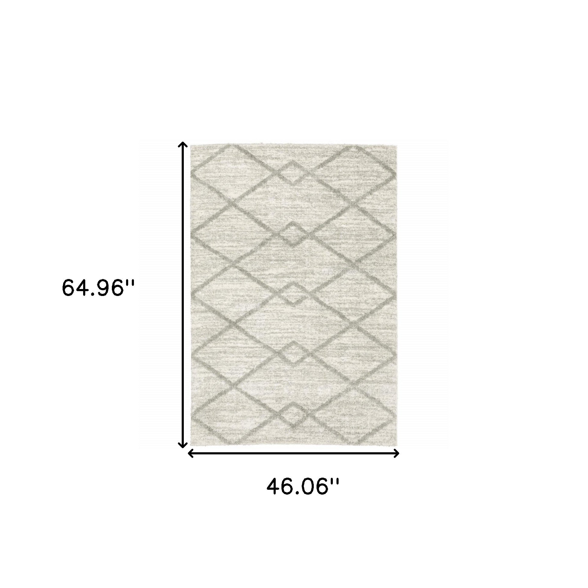 4' X 6' Ivory And Grey Geometric Shag Power Loom Stain Resistant Area Rug