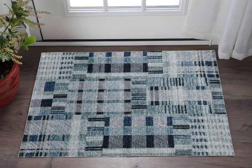 2' X 3' Blue Geometric Power Loom Area Rug