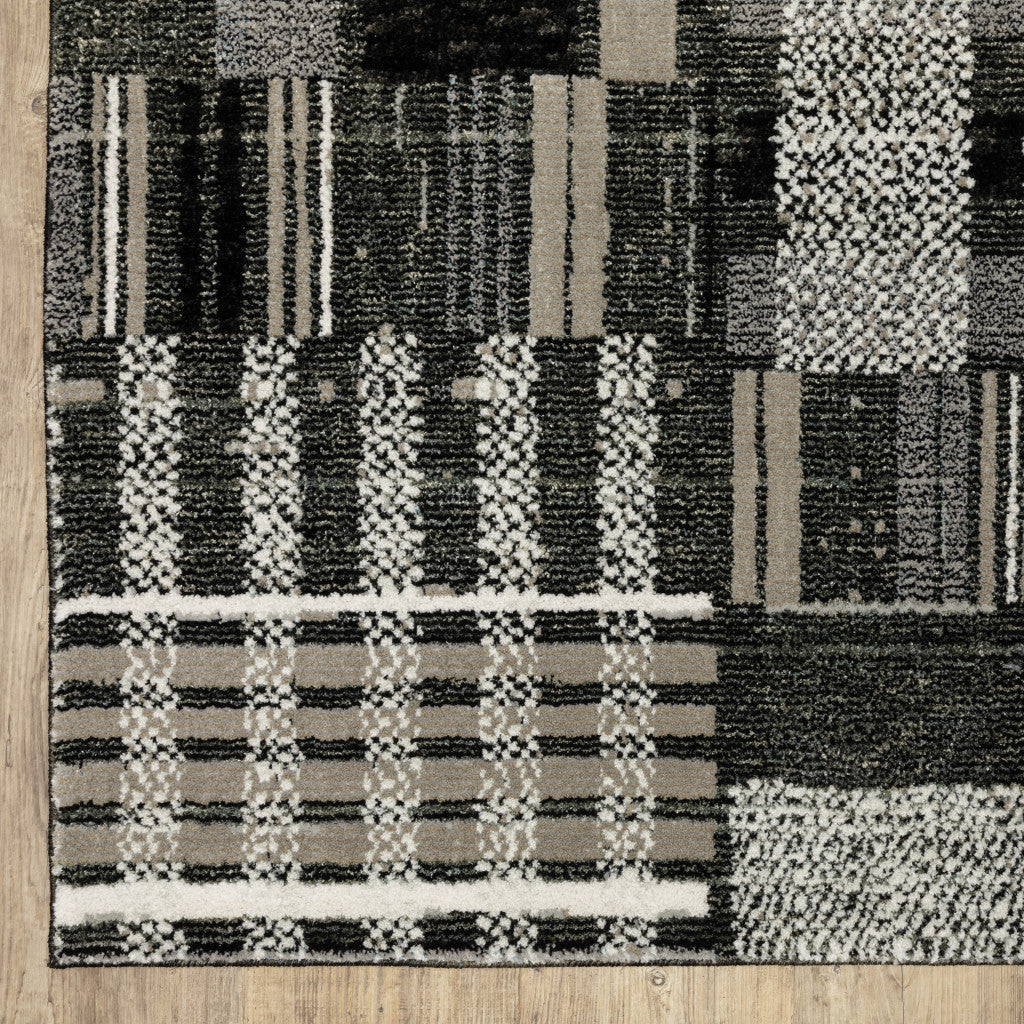 9' X 12' Black Grey And Ivory Geometric Power Loom Stain Resistant Area Rug
