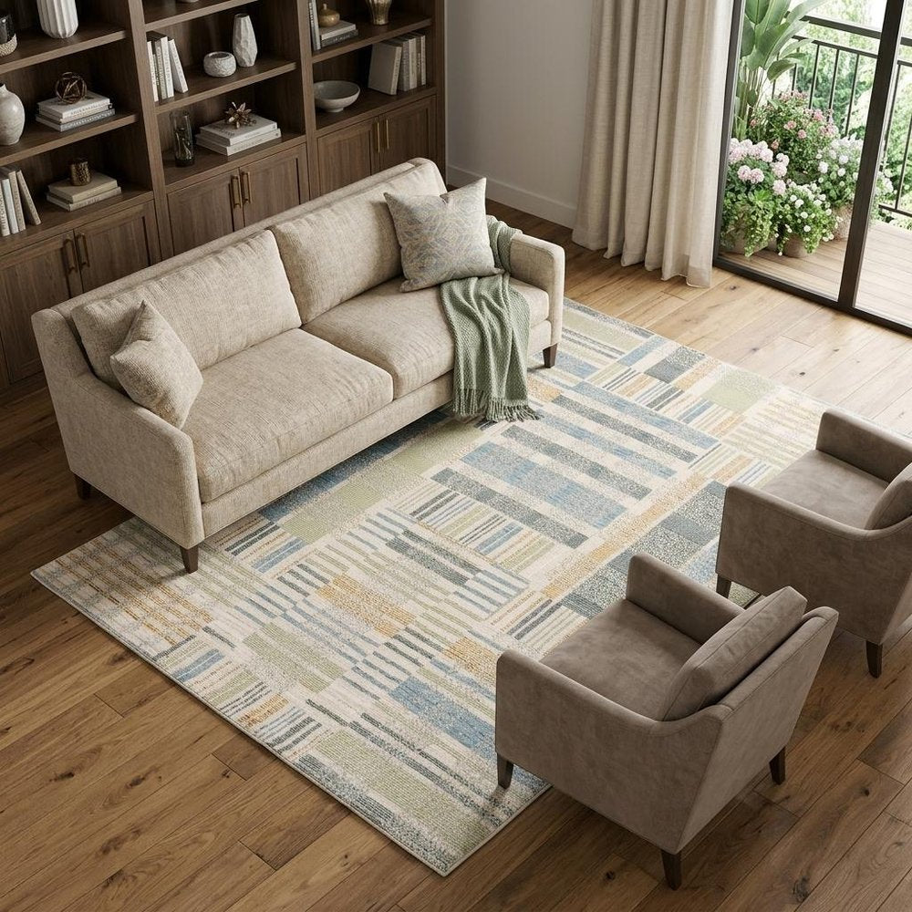 10' X 13' Blue And Green Geometric Area Rug