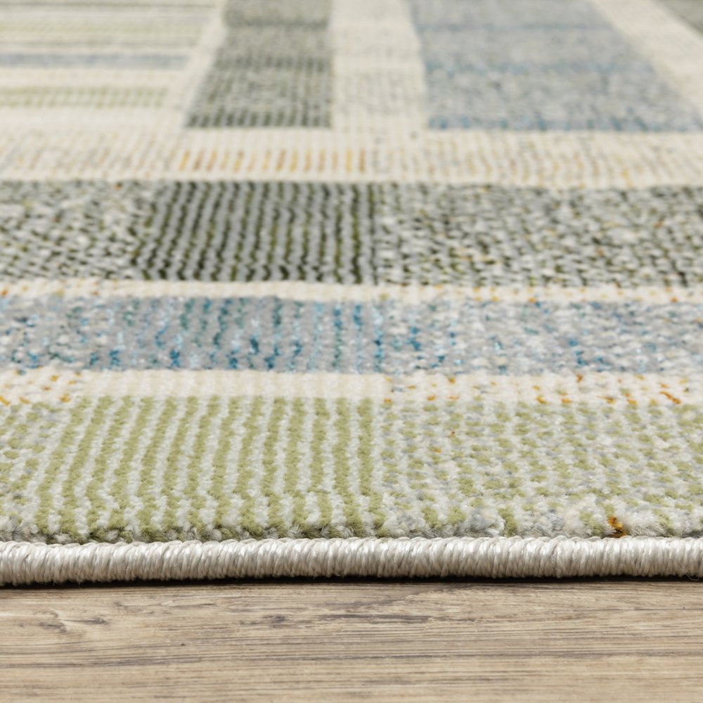 12' Blue And Green Geometric Runner Rug