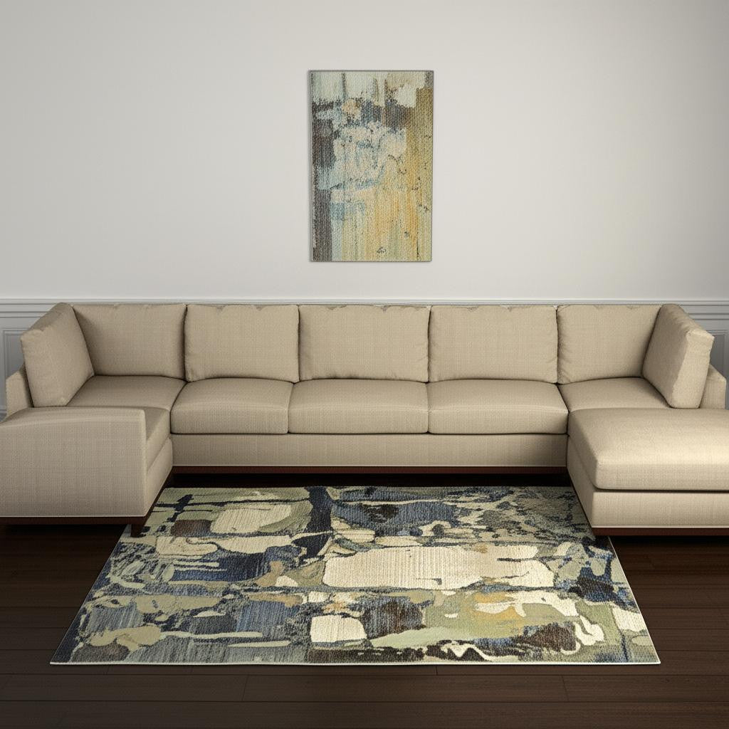 9' X 12' Blue and Gray Abstract Power Loom Area Rug