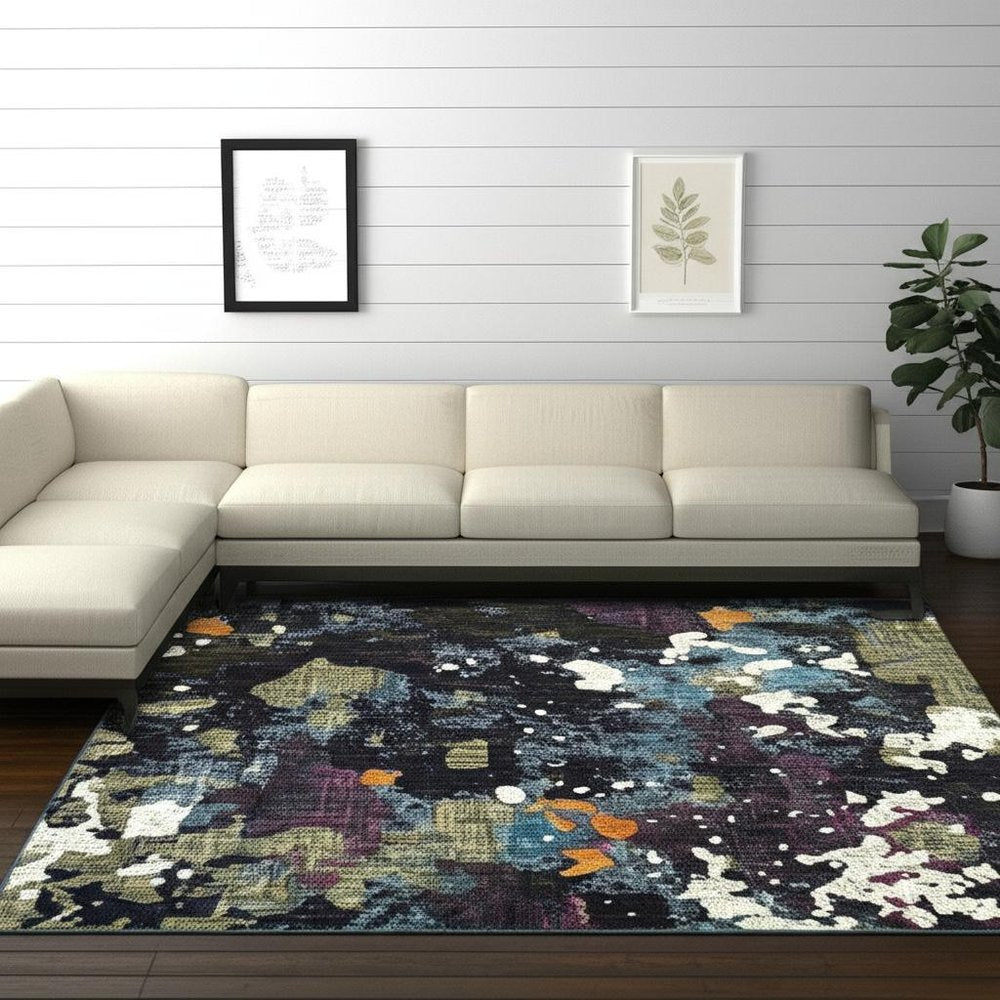 7' X 10' Blue and Green Abstract Power Loom Area Rug