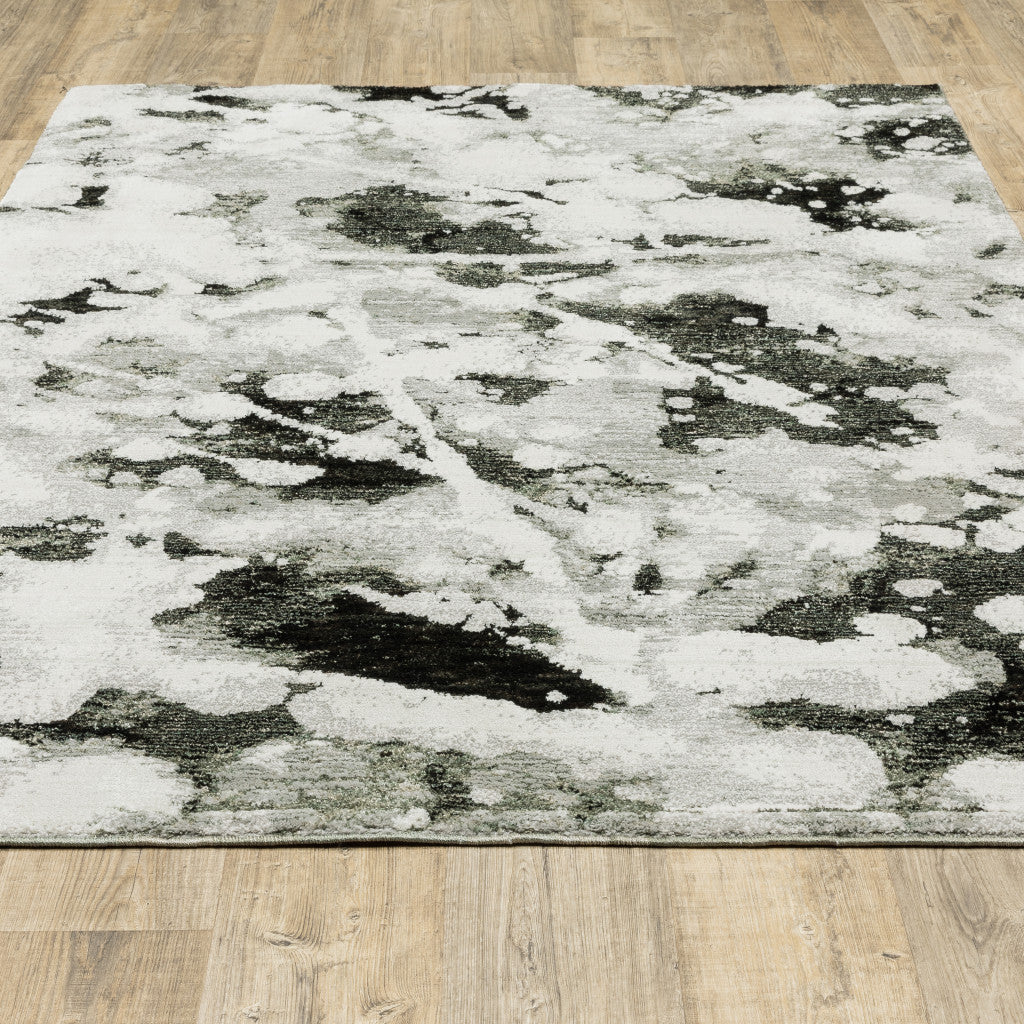 6' X 9' Charcoal And White Abstract Power Loom Stain Resistant Area Rug