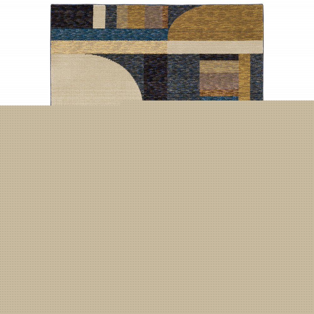7' X 10' Blue and Beige Geometric Power Loom Area Rug