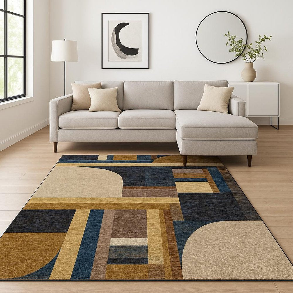 8' X 11' Blue and Beige Geometric Power Loom Area Rug