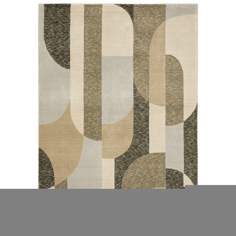 3' X 5' Brown and Ivory Geometric Power Loom Area Rug