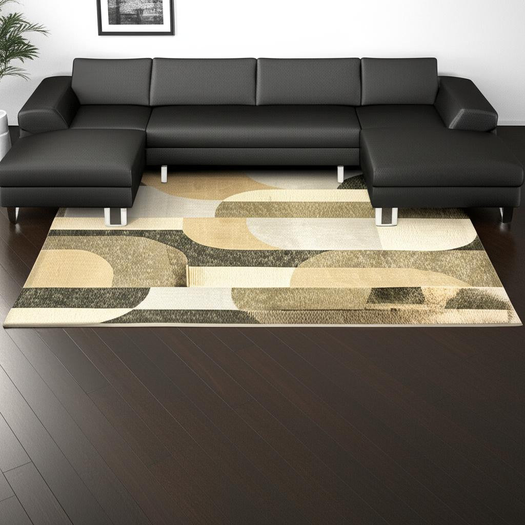 7' X 10' Brown and Ivory Geometric Power Loom Area Rug