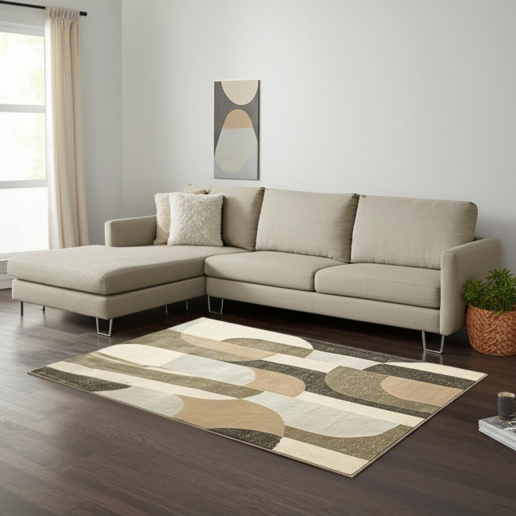 9' X 12' Brown and Ivory Geometric Power Loom Area Rug