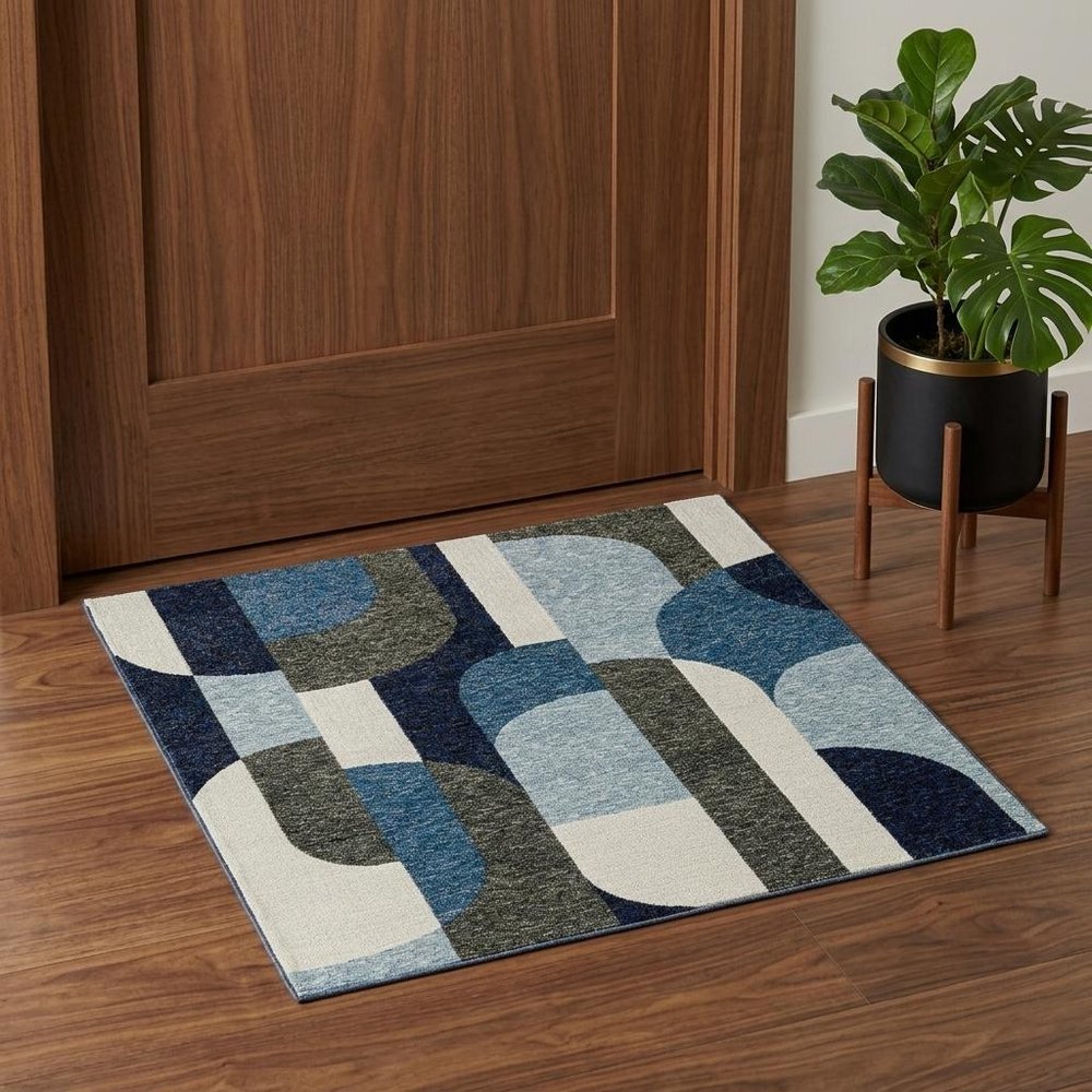 3' X 5' Blue Grey Charcoal and Purple Geometric Power Loom Area Rug