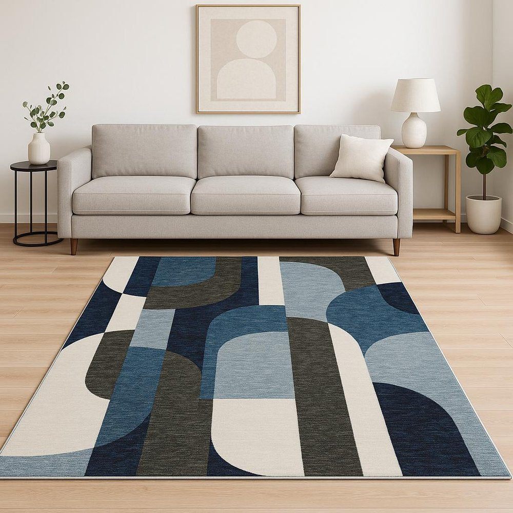 7' X 10' Blue and Gray Geometric Power Loom Area Rug