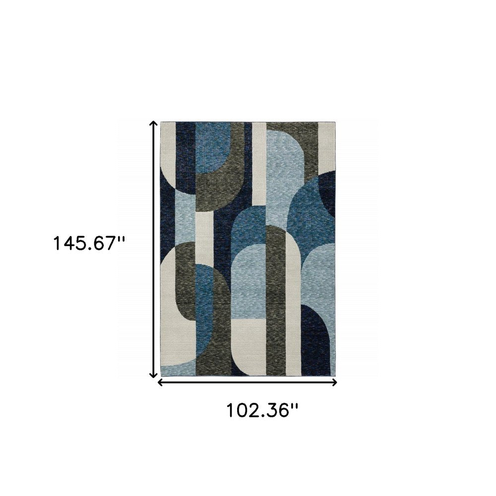 9' X 12' Blue Grey Charcoal and Purple Geometric Power Loom Area Rug