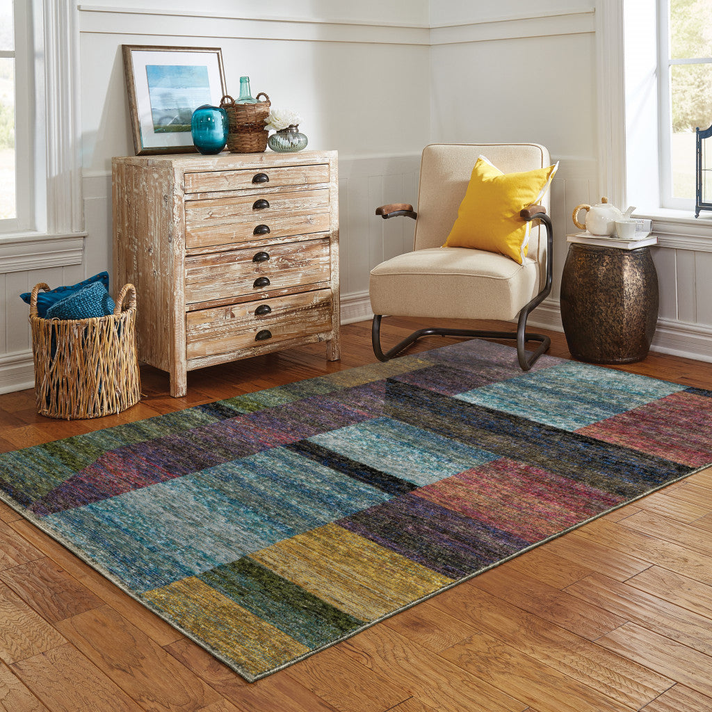 10' X 13' Purple Blue Teal Gold Green Red And Pink Geometric Power Loom Stain Resistant Area Rug