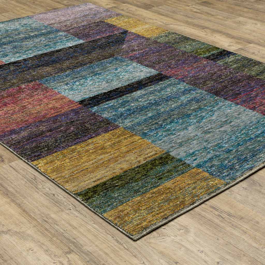 10' X 13' Purple Blue Teal Gold Green Red And Pink Geometric Power Loom Stain Resistant Area Rug