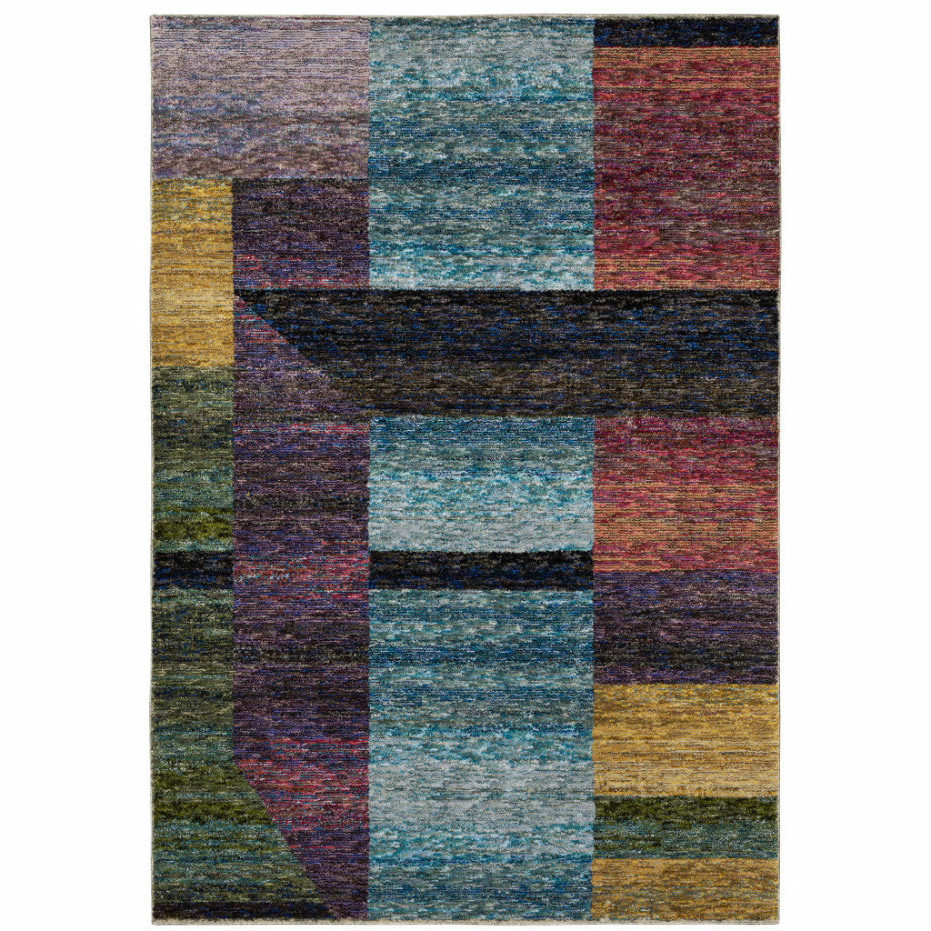8' X 10' Purple Blue Teal Gold Green Red And Pink Geometric Power Loom Stain Resistant Area Rug